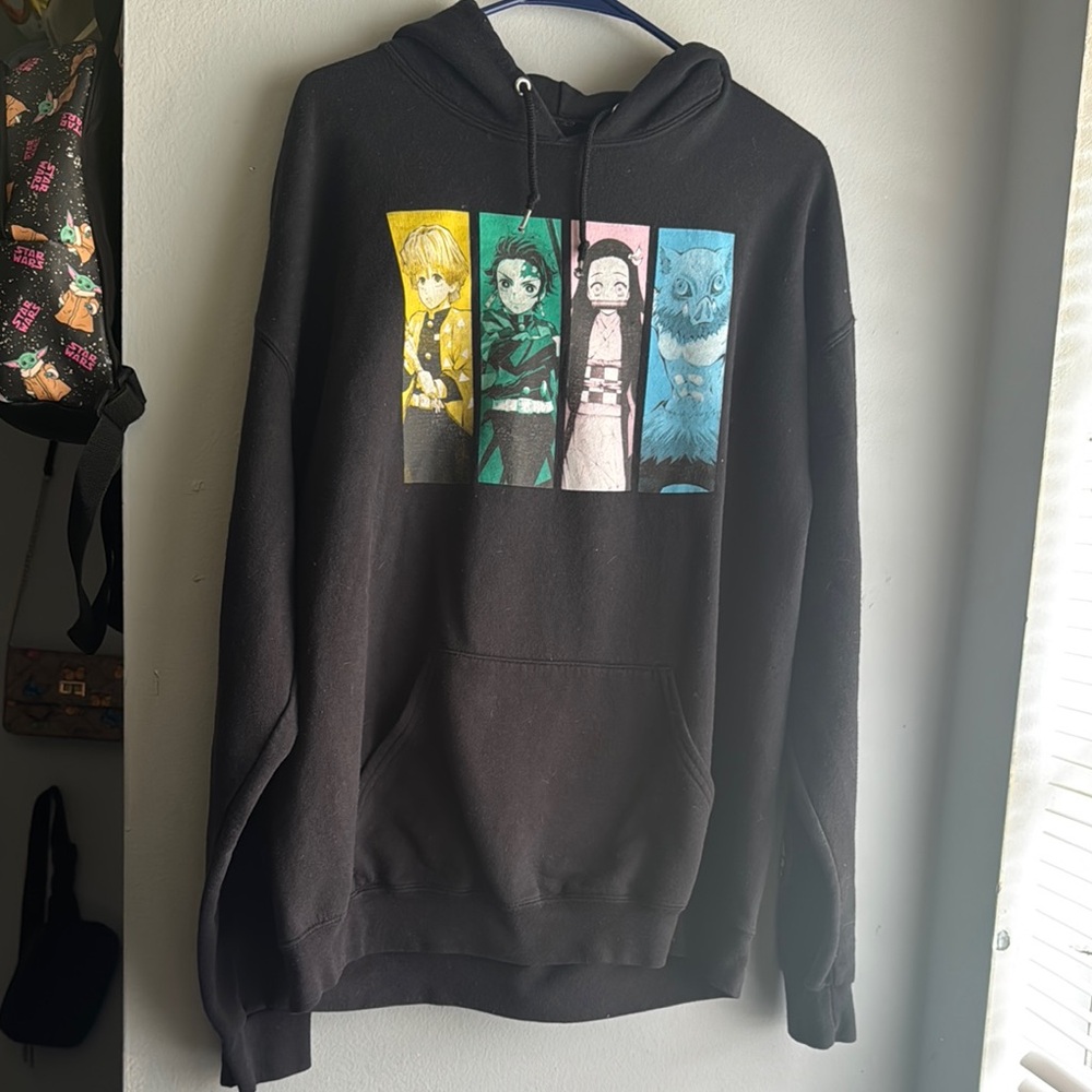 Black Hoodie with Anime Character Panels